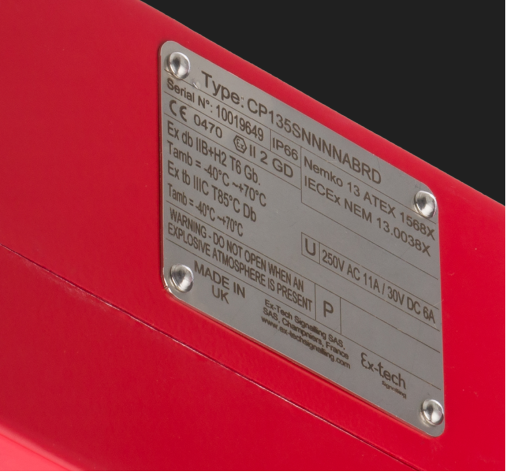 ATEX and IECEx labelling on explosion proof Manual Call point