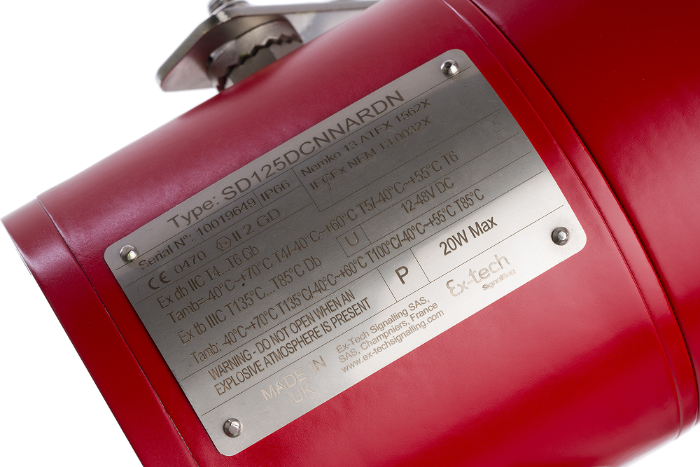 Ex-tech SIgnalling SIL2 ATEX sounder product plate
